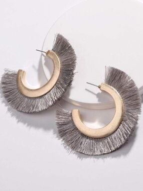 Womens Gray Fringe Open Hoop Earrings
